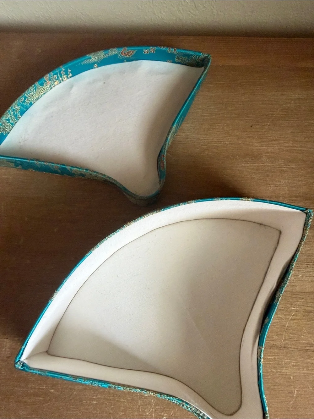 Teal Brocade Decorative Fabric Asian fan nesting - Set of 3